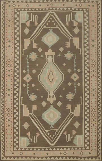 Brown Geometric Kilim Flat Weave Area Rug 8x12