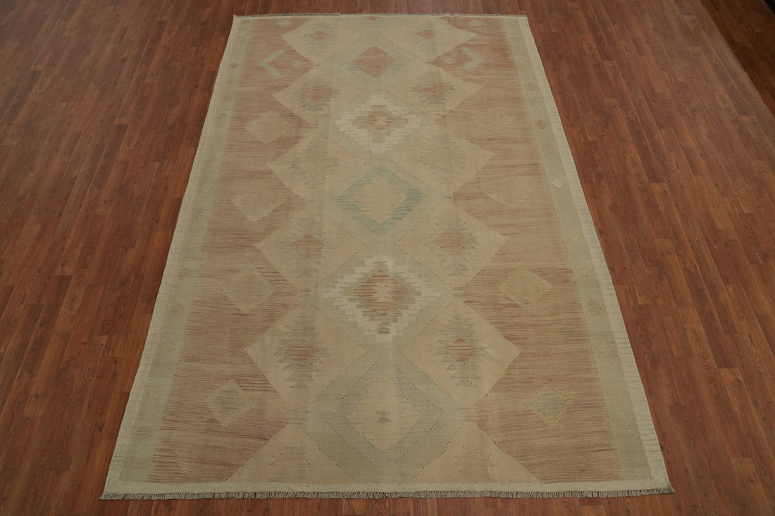 Earth Tones Wool Kilim Flat Weave Area Rug 6x10