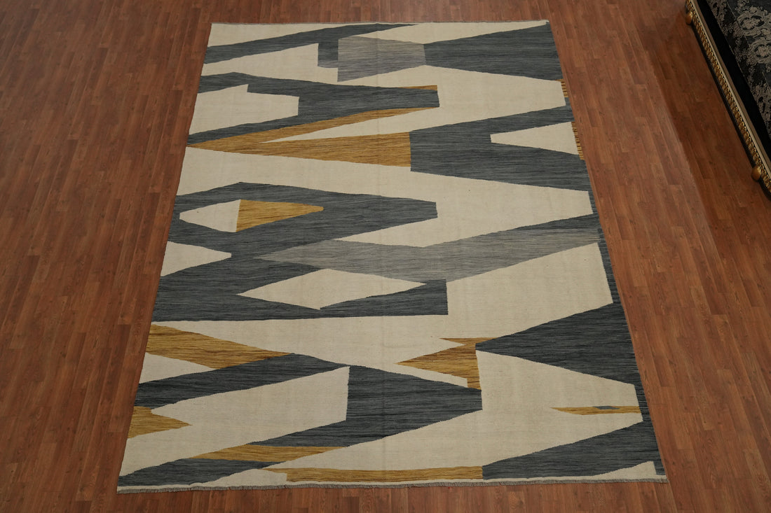 Modern Wool Kilim Geometric Area Rug 9x12