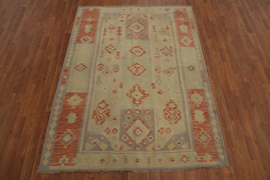Earth Tones Wool Kilim Flat Weave Rug 5x6