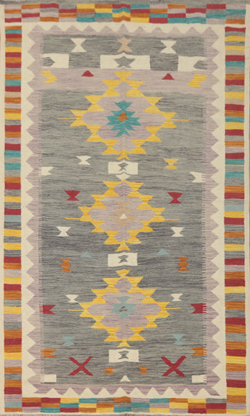 Wool Geometric Kilim Artisan Crafted Area Rug 5x8