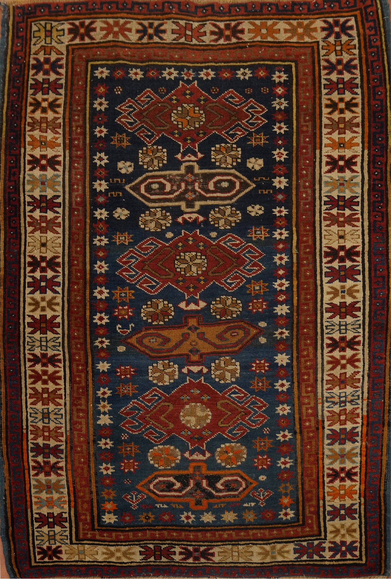 Pre-1900 Antique Kazak Vegetable Dye Rug 4x5