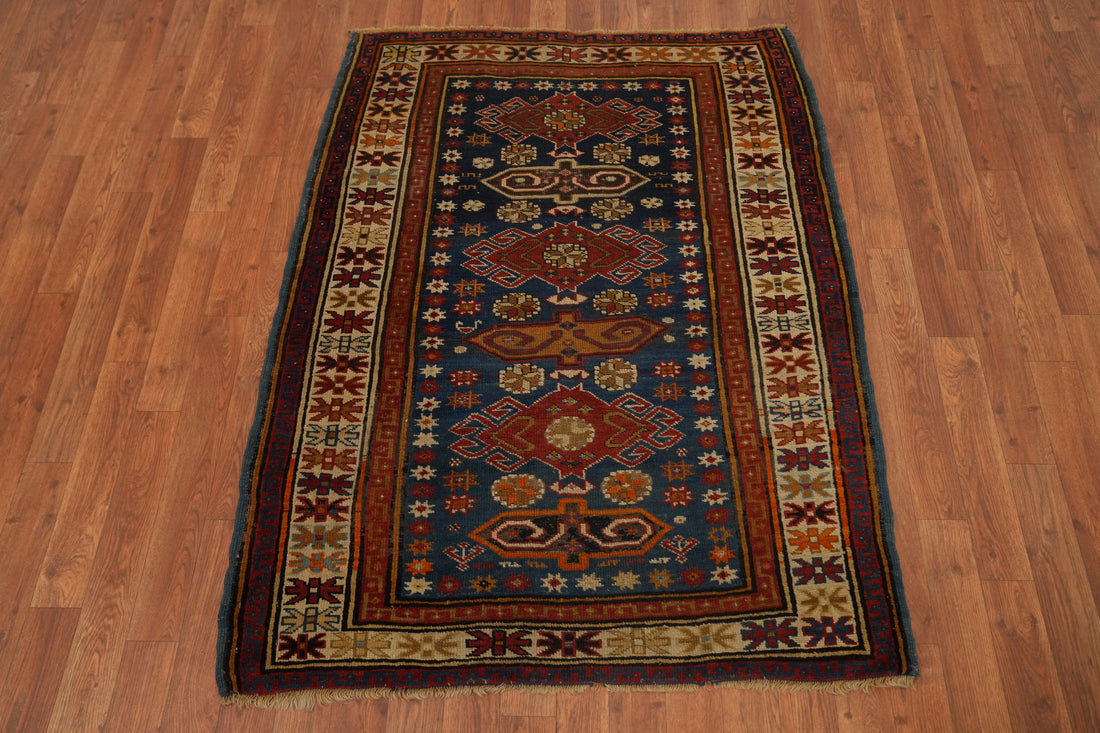 Pre-1900 Antique Kazak Vegetable Dye Rug 4x5
