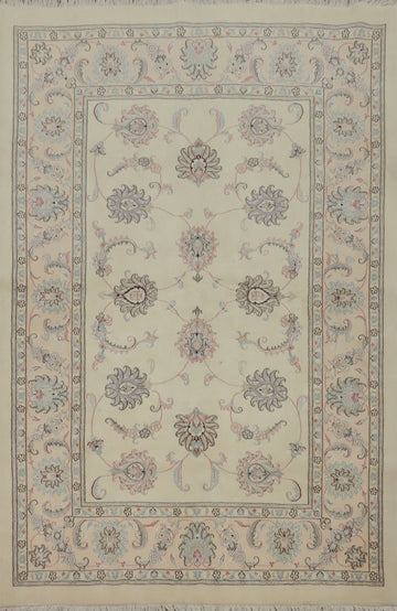 Ivory Floral Tabriz Persian Area Rug 6x8