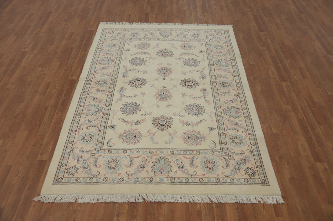 Ivory Floral Tabriz Persian Area Rug 6x8