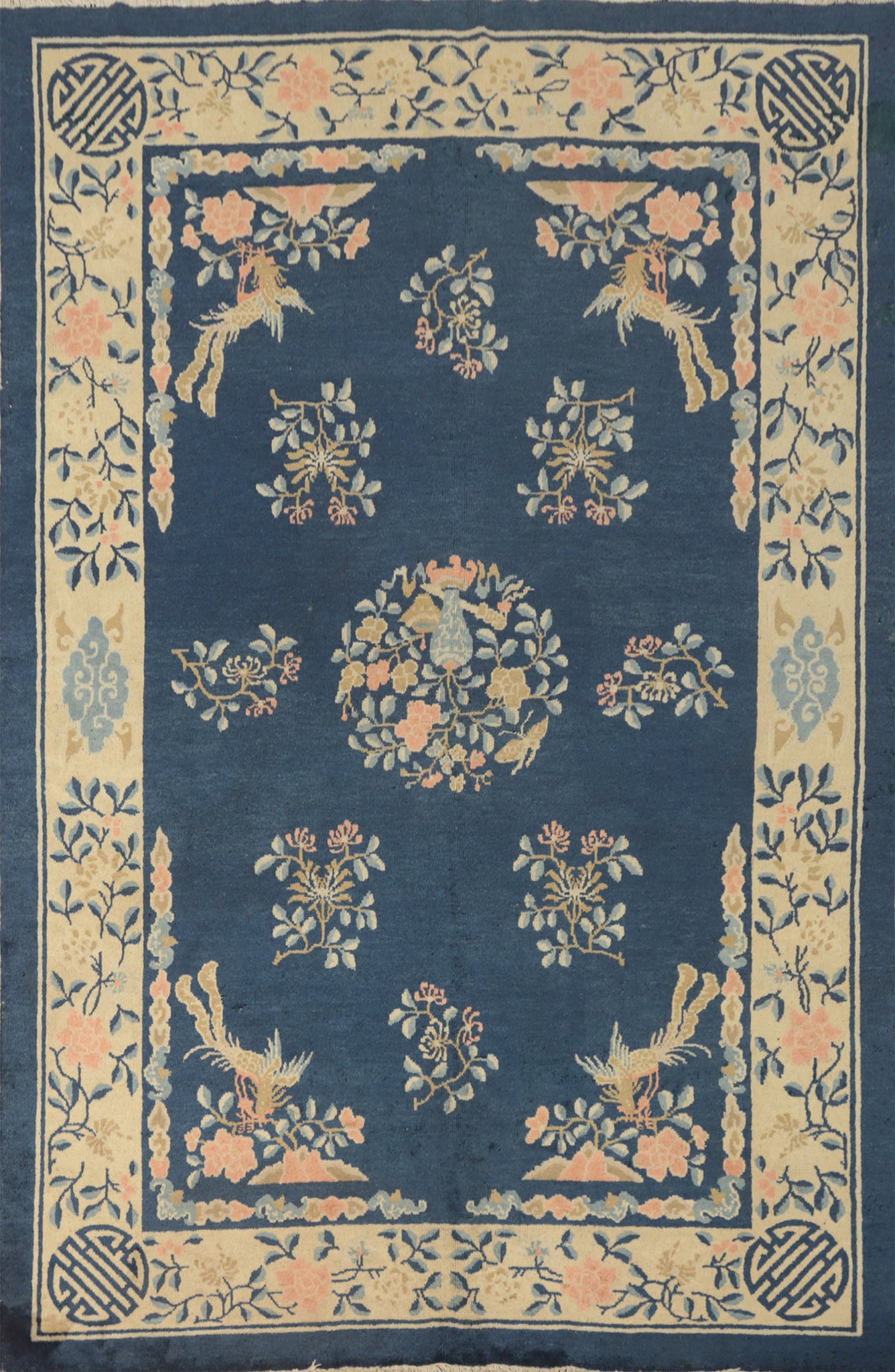 Antique Vegetable Dye Art Deco Chinese Area Rug 6x9