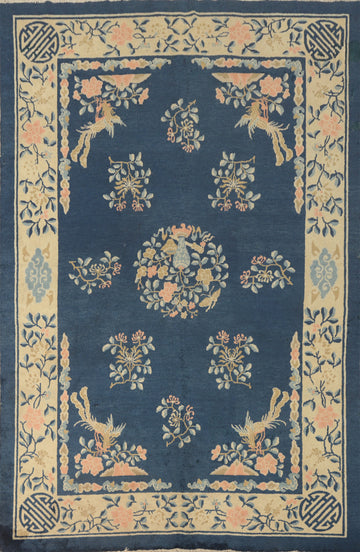 Antique Vegetable Dye Art Deco Chinese Area Rug 6x9