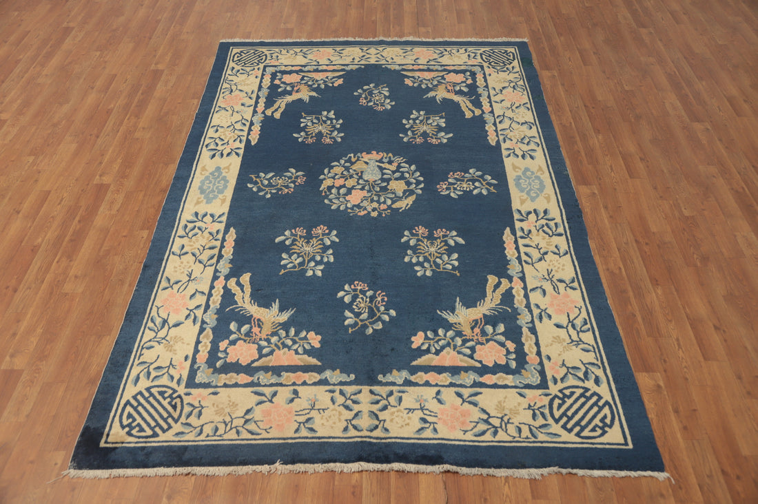 Antique Vegetable Dye Art Deco Chinese Area Rug 6x9