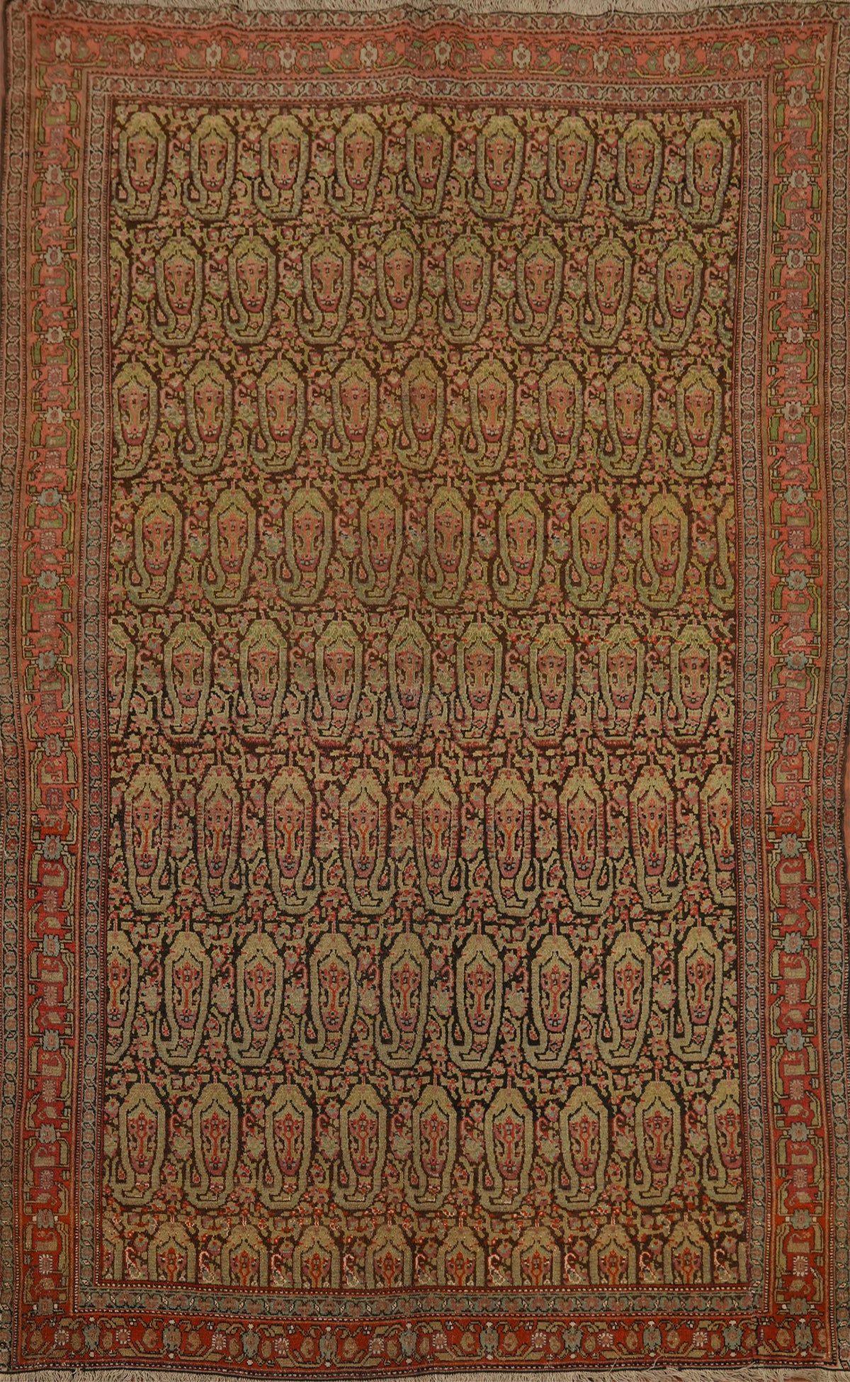Pre-1900 Antique Vegetable Dye Wool Senneh Persian Rug 4x6
