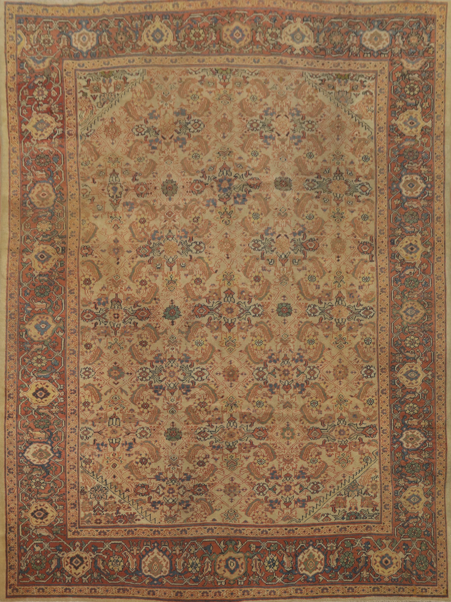 Pre-1900 Masterpiece Sultanabad Vegetable Dye Large Rug 11x12
