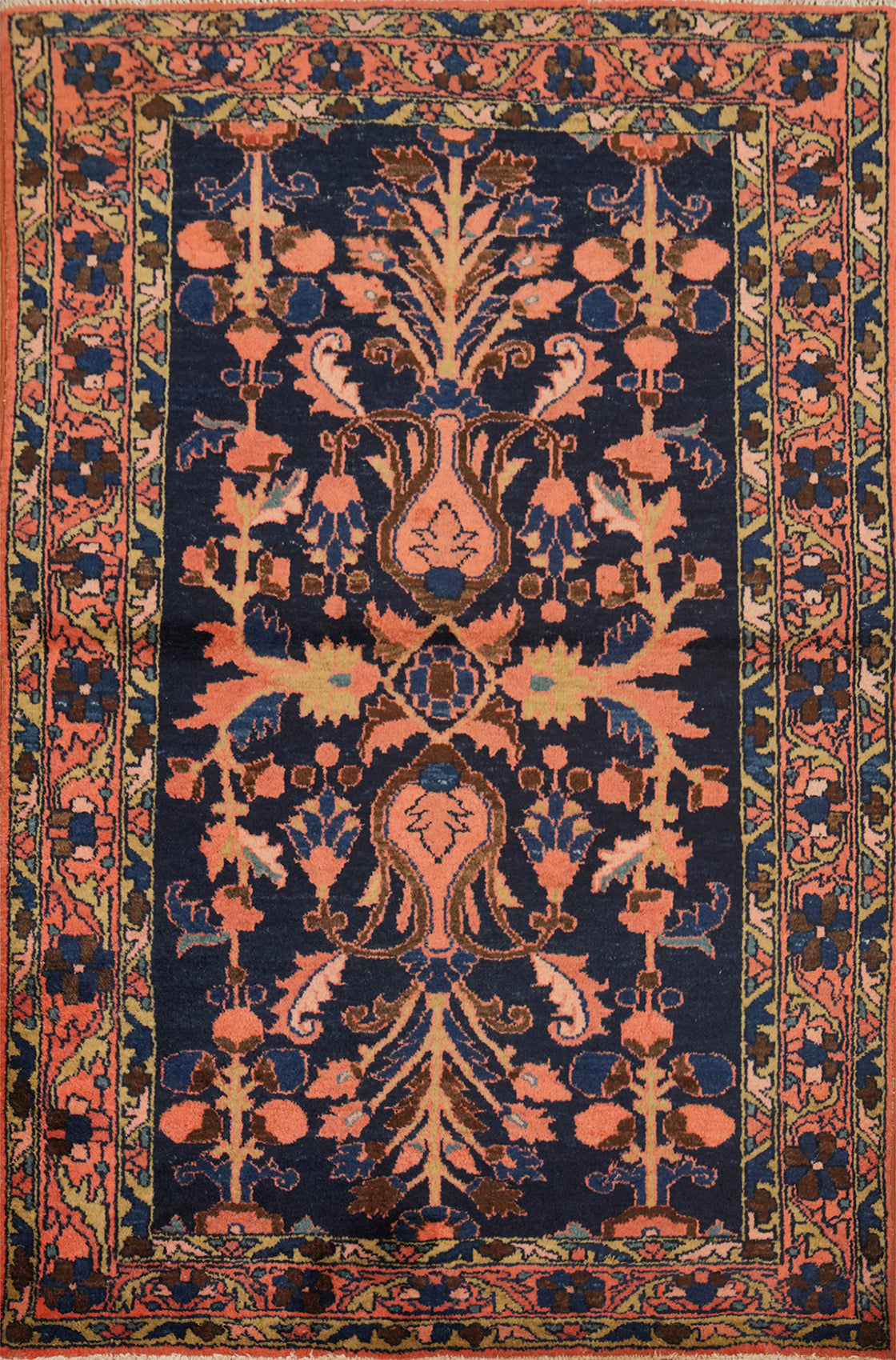 Vegetable Dye Navy Blue Floral Lilian Persian Rug 3x5
