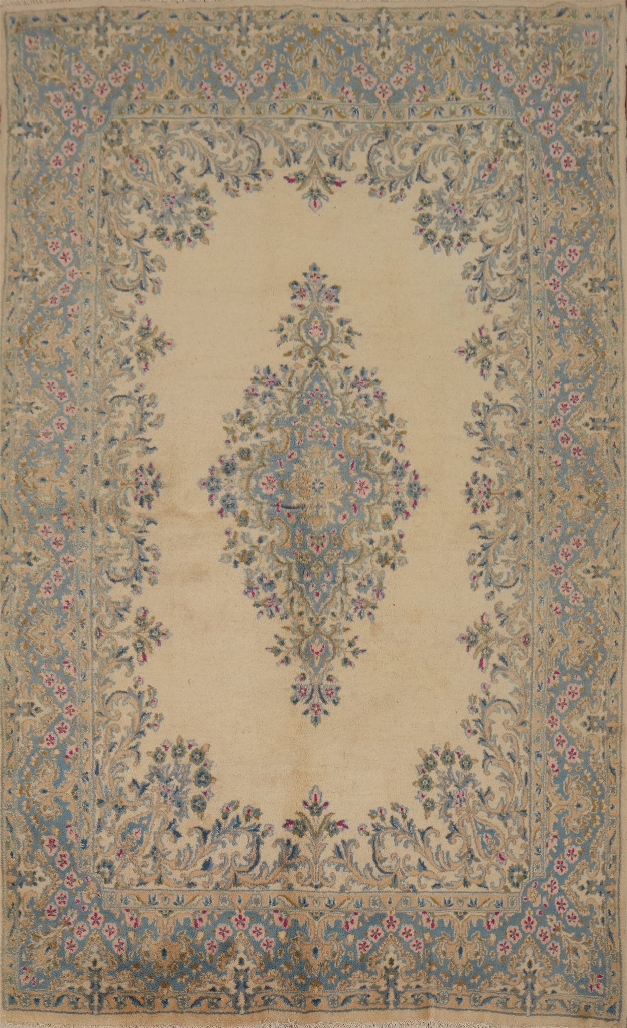 Vegetable Dye Floral Kerman Persian Area Rug 6x8