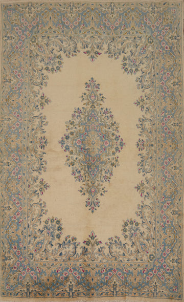 Vegetable Dye Floral Kerman Persian Area Rug 6x8