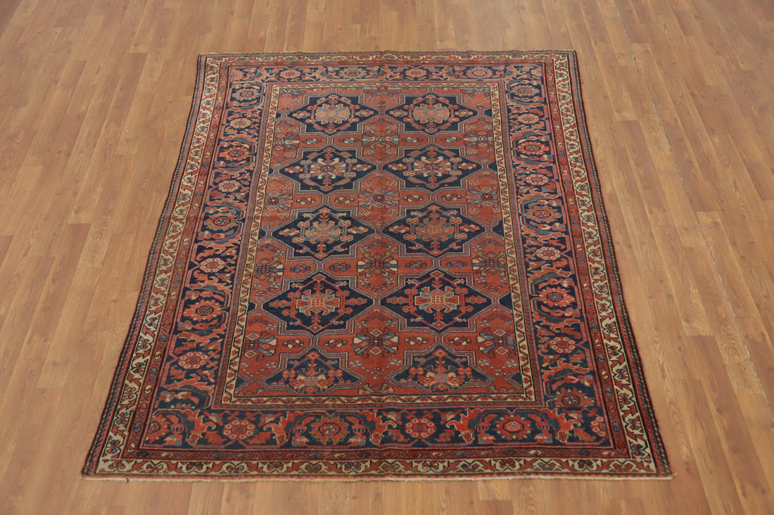 Pre-1900 Antique Bakhtiari Vegetable Dye Persian Rug 5x7
