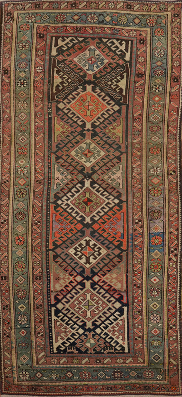 Pre-1900 Antique Caucasian Vegetable Dye Runner Rug 4x9