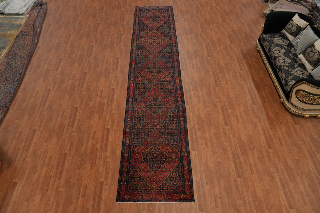 Pre-1900 Antique Bibikabad Persian Runner Rug 4x19
