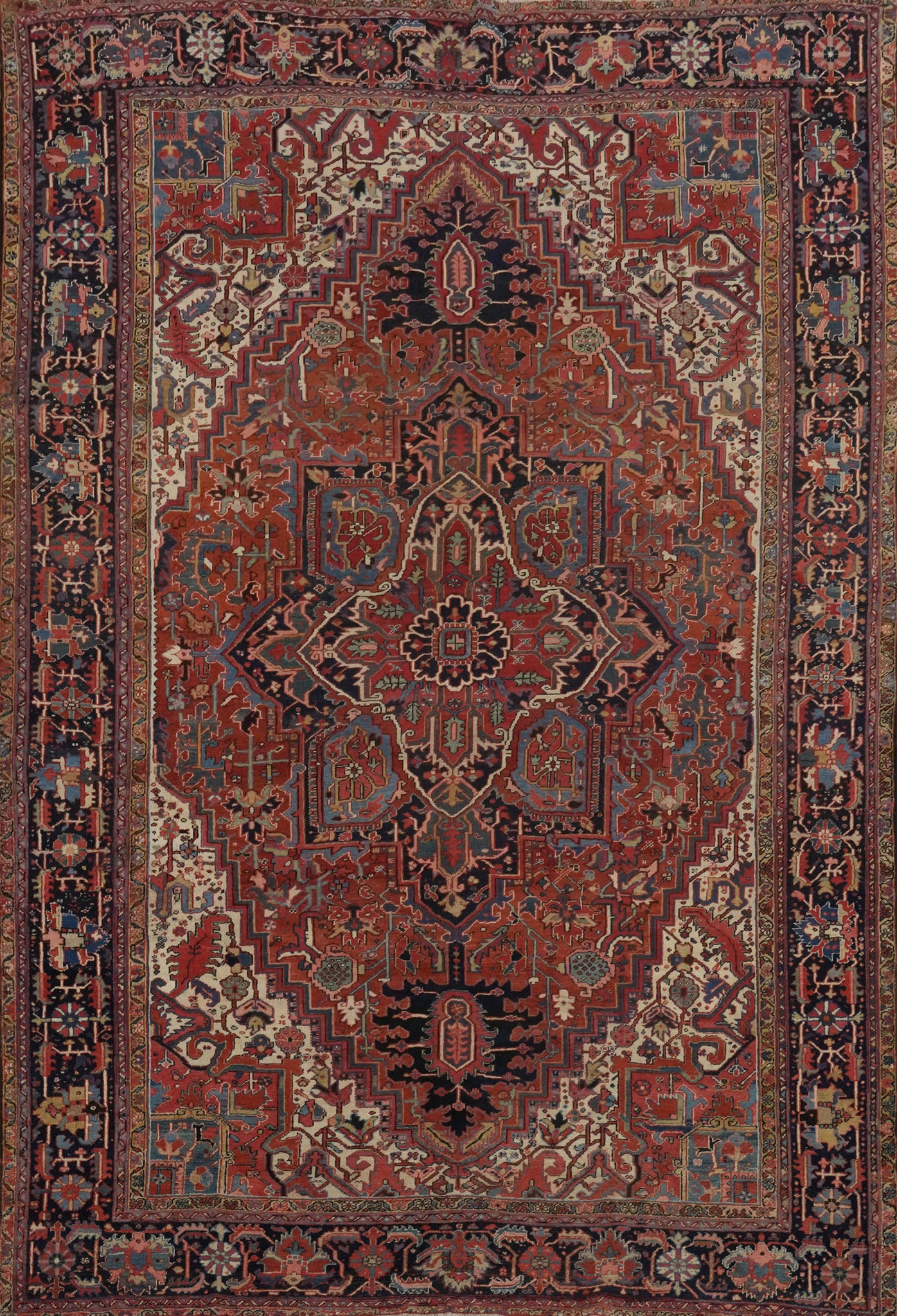 Pre-1900 Vegetable Dye Heriz Serapi Persian Large Rug 11x14