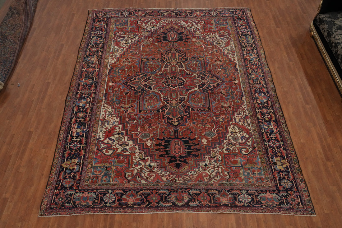 Pre-1900 Vegetable Dye Heriz Serapi Persian Large Rug 11x14