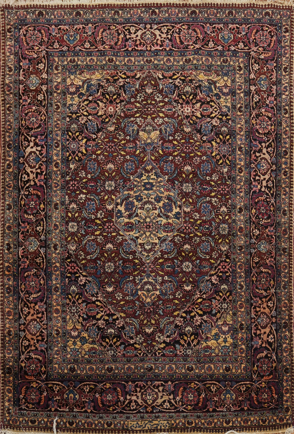 Antique Signed Mashad Vegetable Dye Persian Rug 4x6