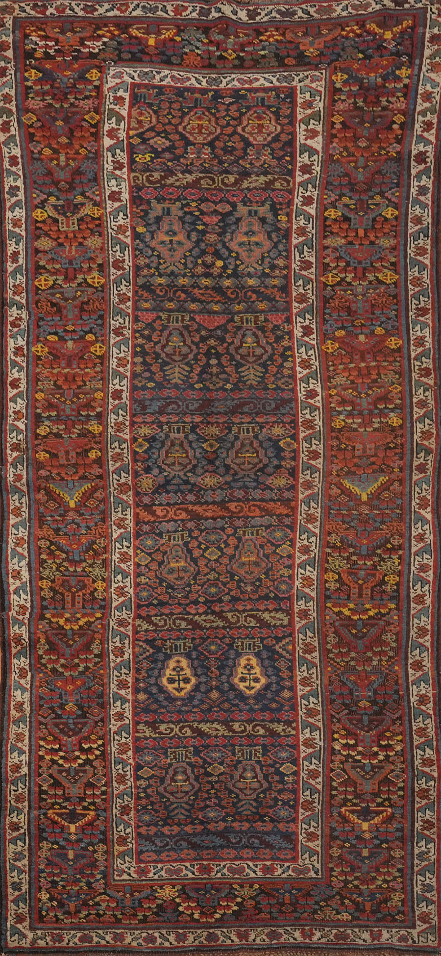 Pre-1900 Vegetable Dye Bidjar Halvaei Persian Runner Rug 4x9