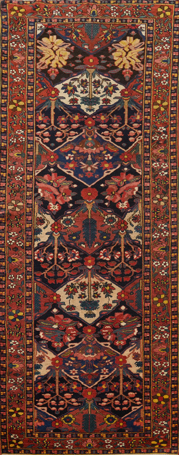 Pre-1900 Vegetable Dye Bakhtiari Persian Runner Rug 3x10