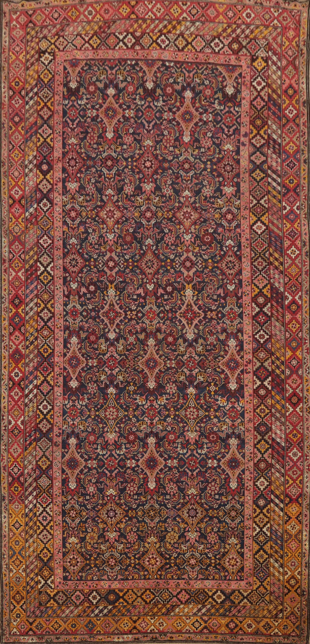 Pre-1900 Antique Kazak Vegetable Dye Large Rug 7x15