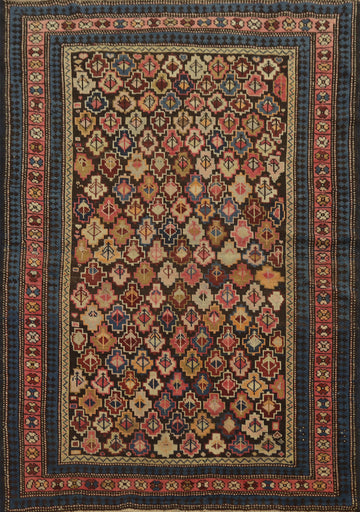 Pre-1900 Antique Kazak Vegetable Dye Rug 4x5