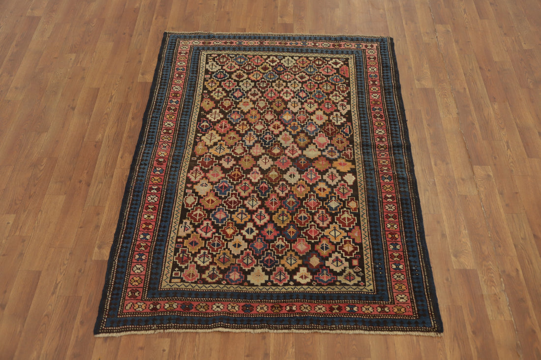 Pre-1900 Antique Kazak Vegetable Dye Rug 4x5