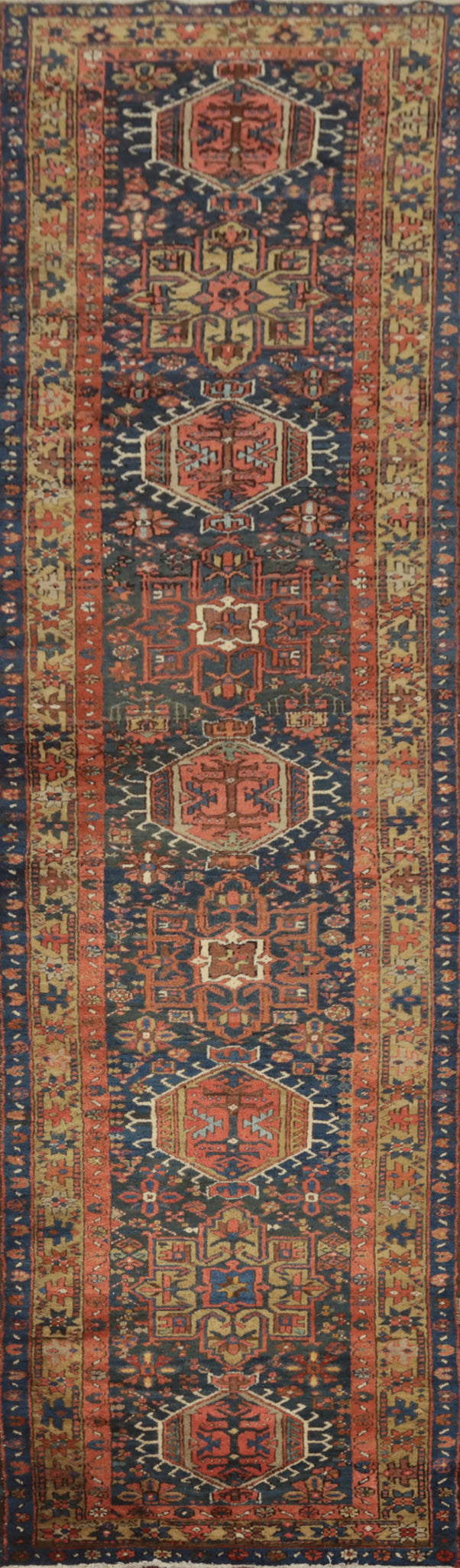 Antique Vegetable Dye Heriz Serapi Persian Runner Rug 3x14