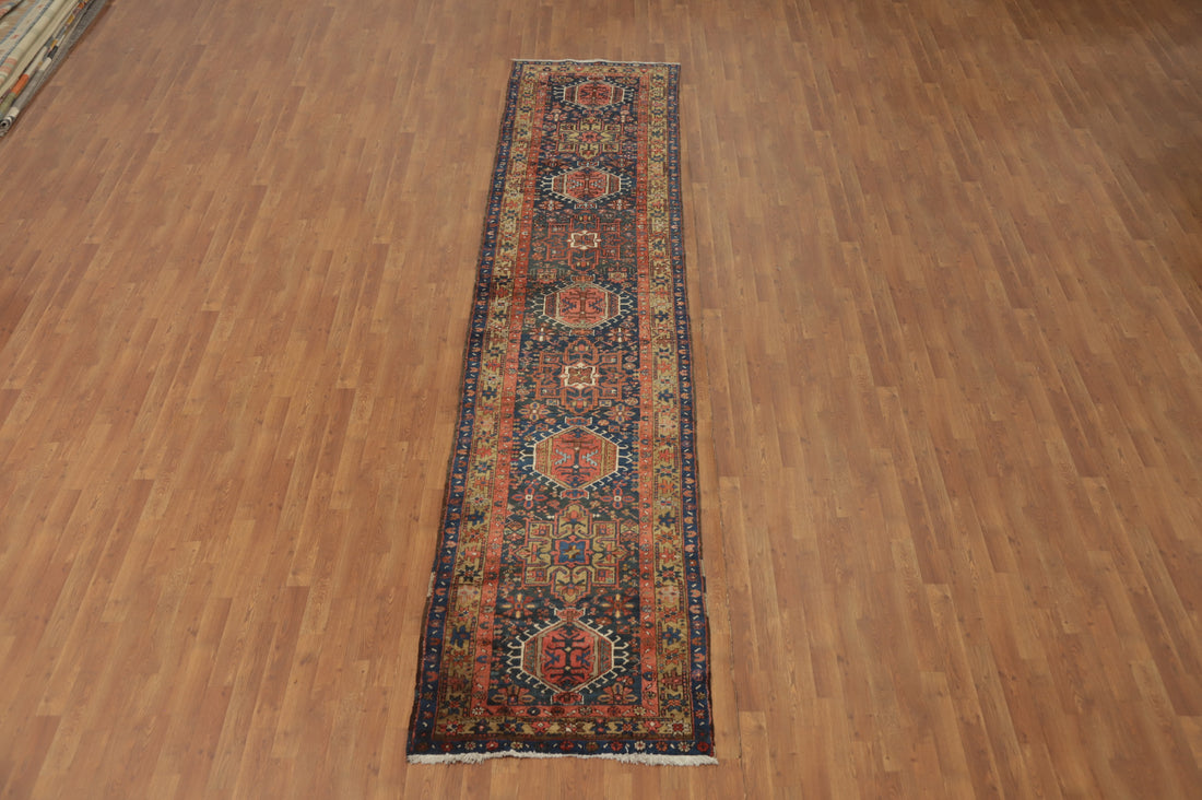 Antique Vegetable Dye Heriz Serapi Persian Runner Rug 3x14