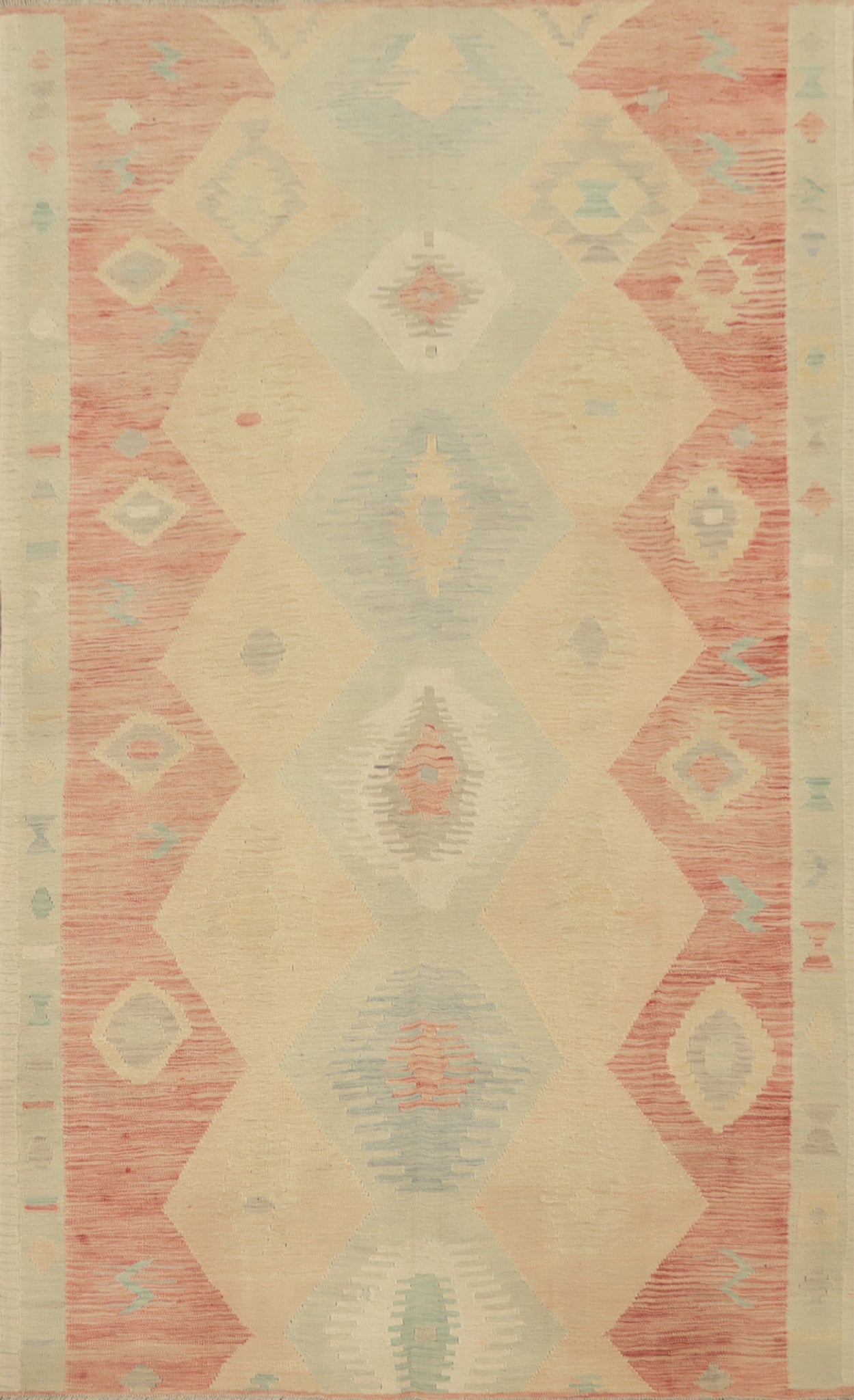 Elegant Soft Toned Geometric Patterned Kilim Area Rug 6x9