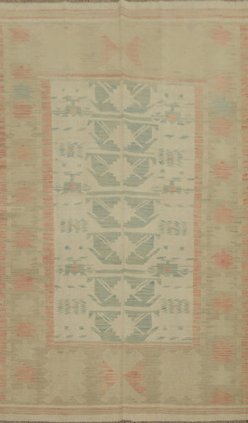 Earth Tone Wool Kilim Handwoven Area Rug 5x8