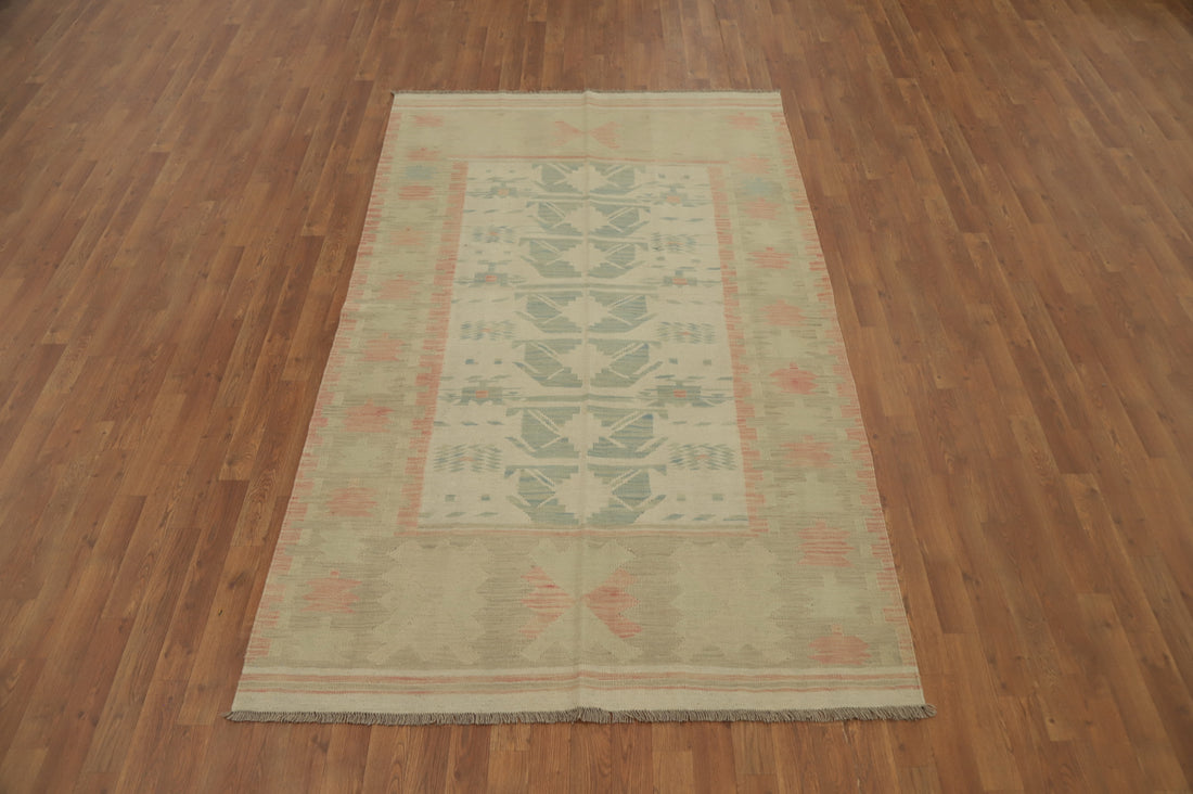 Earth Tone Wool Kilim Handwoven Area Rug 5x8
