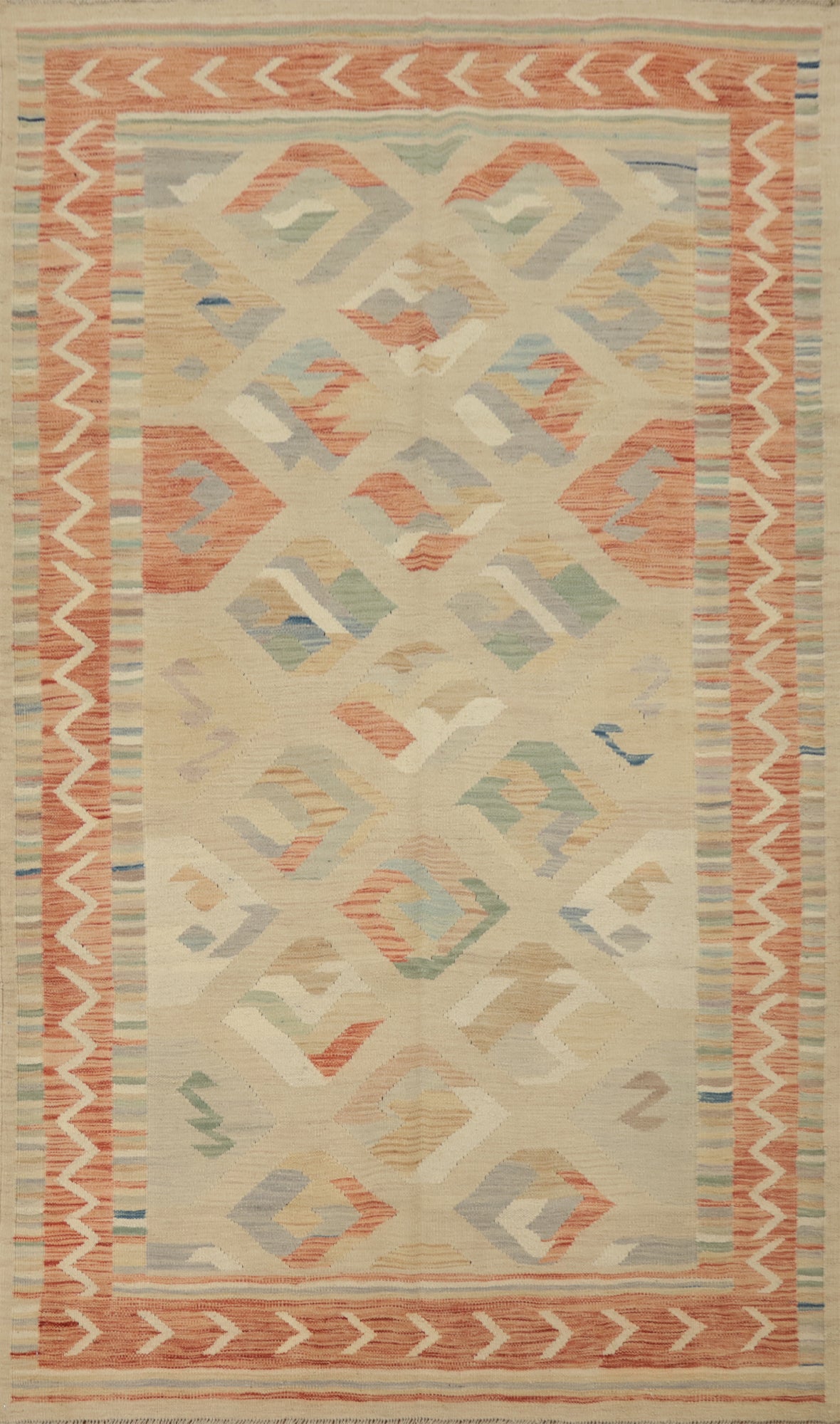 Geometric Wool Kilim Flat Weave Area Rug 5x8
