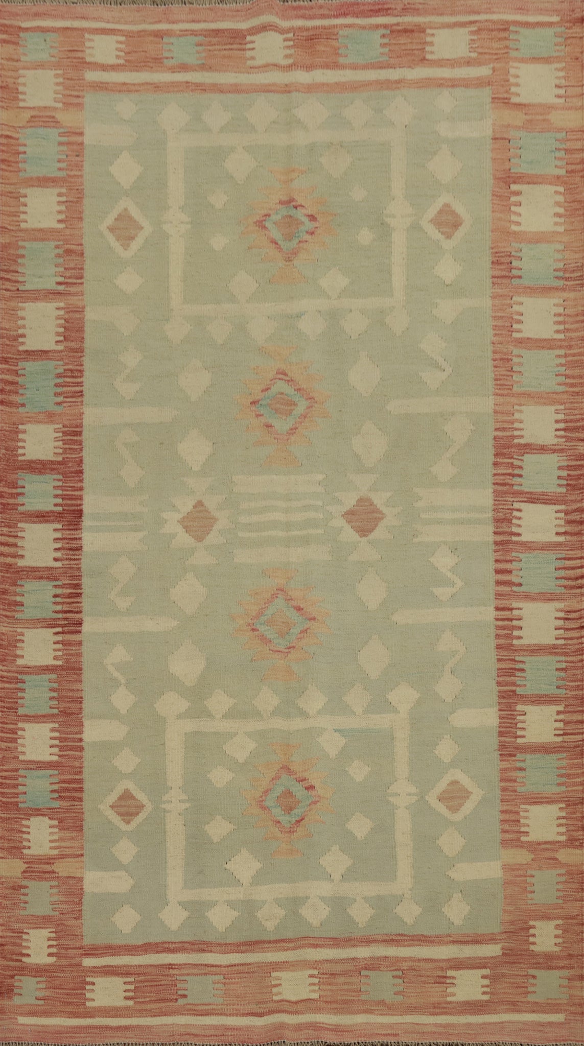 Geometric Wool Kilim Flat Weave Area Rug 5x8