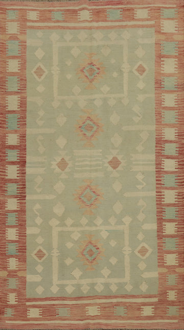Geometric Wool Kilim Flat Weave Area Rug 5x8