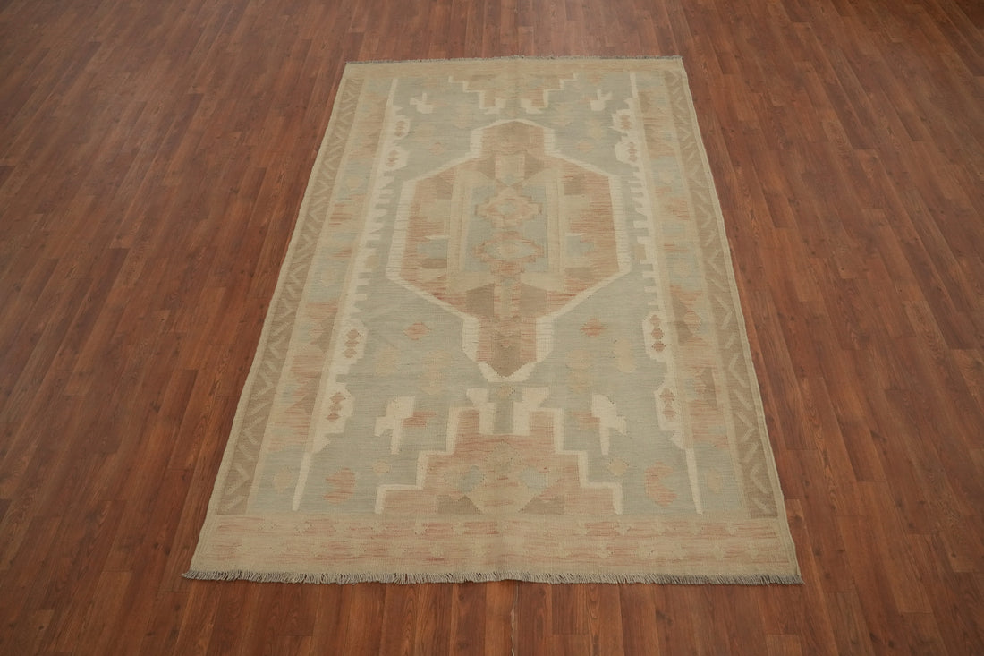Geometric Wool Kilim Handwoven Area Rug 5x8