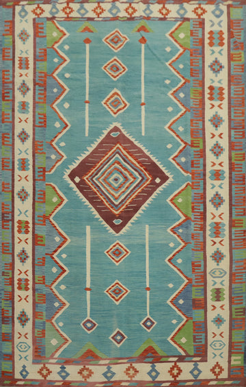 Handmade Blue Kilim Large Area Rug 10x13