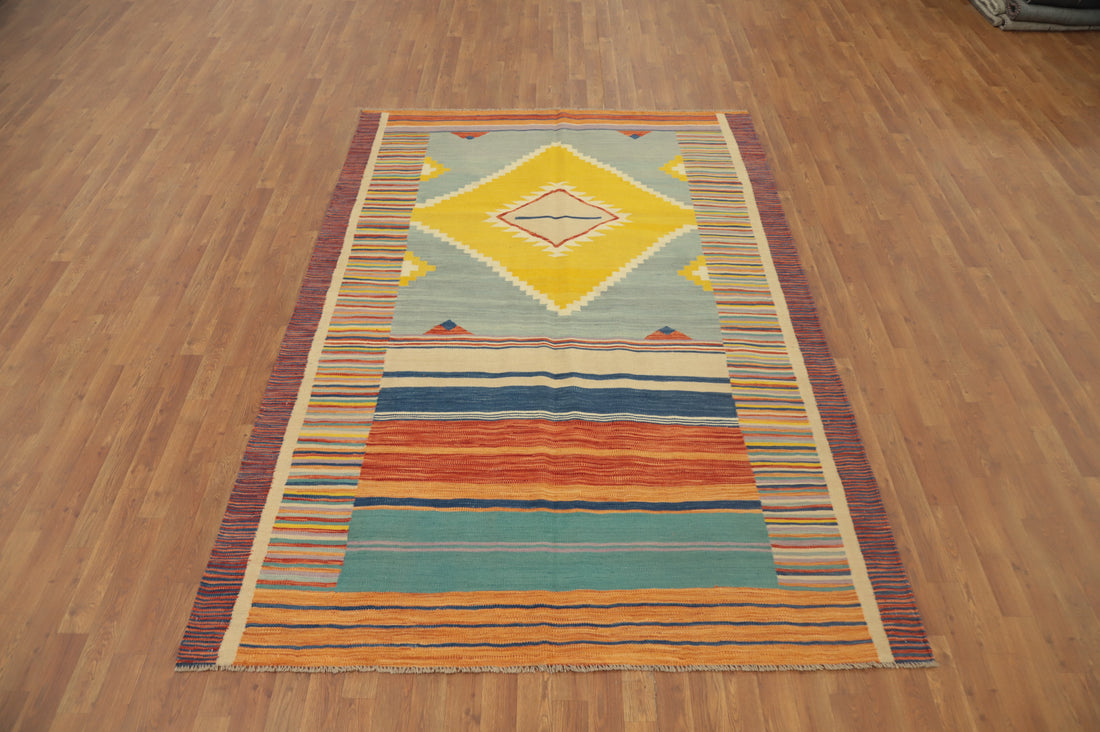 Tribal Wool Kilim Flat Weave Area Rug 6x9