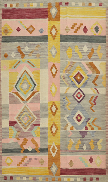 Vibrant Geometric Pattern Kilim Area Rug 5x8