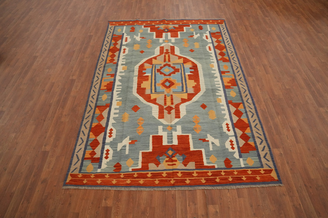 Geometric Wool Kilim Handwoven Area Rug 6x9