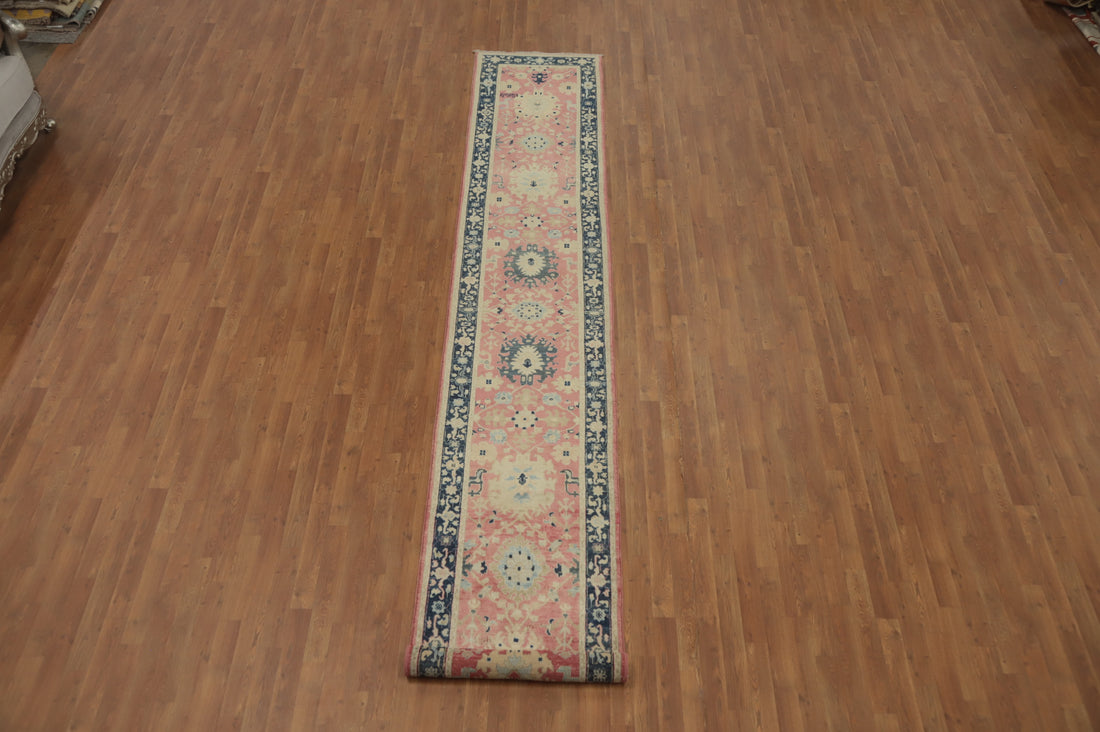 Pink Floral Ziegler Vegetable Dye Runner Rug 3x15