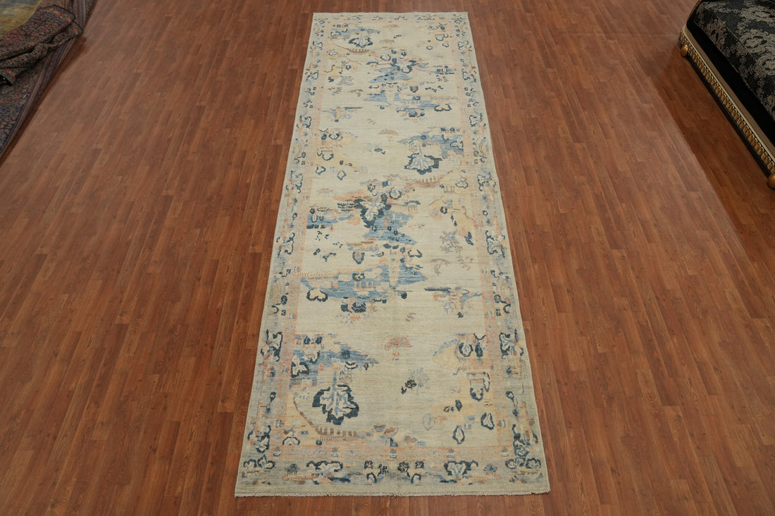 Classic Blue and Beige Rug Runner with Ornate Patterns 5x14
