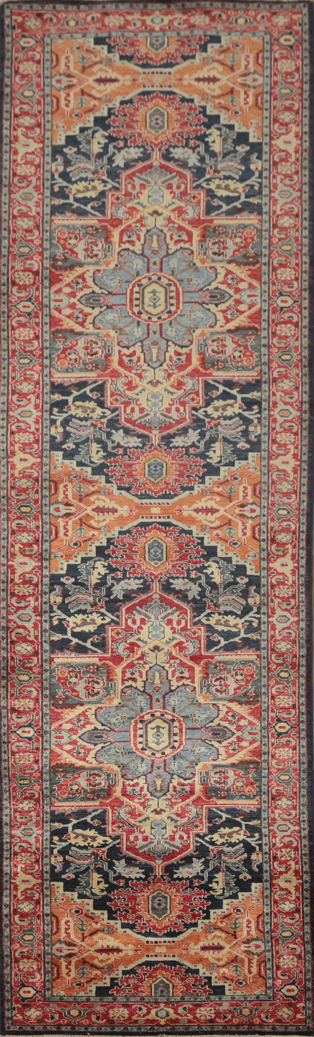 Geometric Heriz Serapi Vegetable Dye Runner Rug 3x15