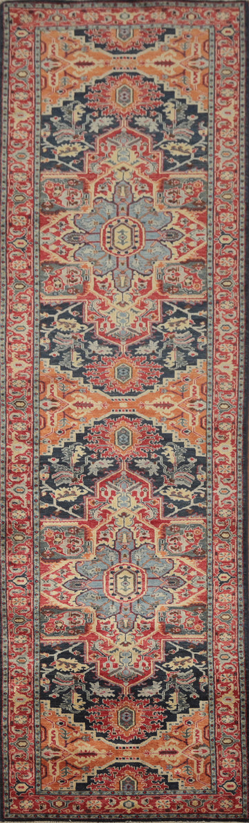Geometric Heriz Serapi Vegetable Dye Runner Rug 3x15