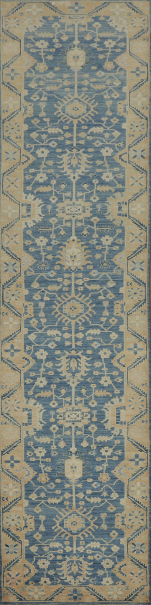 Blue Handmade Ziegler Vegetable Dye Runner Rug 3x16
