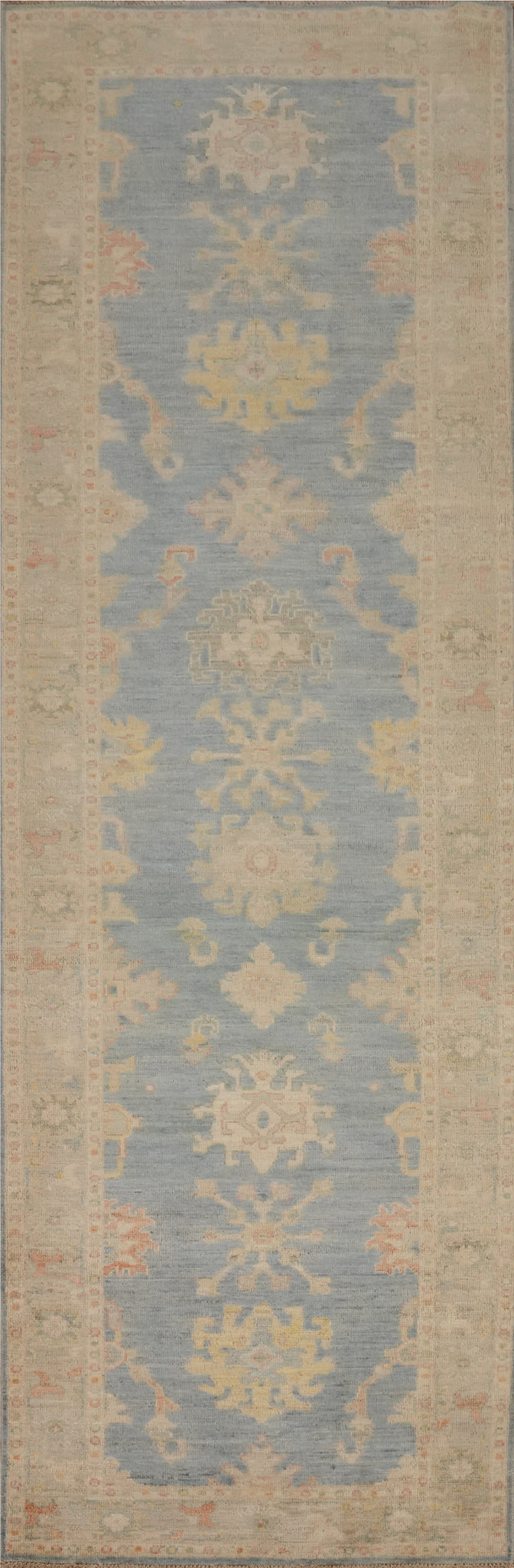Classic Floral Blue Ziegler Vegetable Dye Runner Rug 3x12