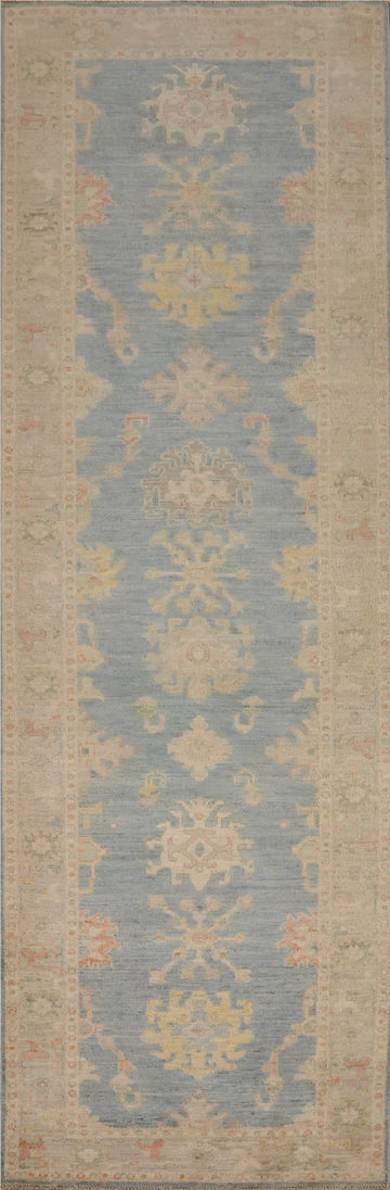 Classic Floral Blue Ziegler Vegetable Dye Runner Rug 3x12