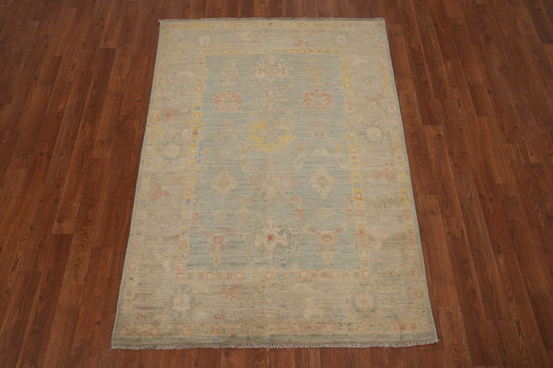Muted Colors Handcrafted Oushak Vegetable Dye Rug 4x5