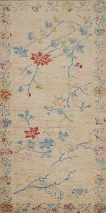 Delicate Floral Embellishments Handcrafted Oriental Rug 3x6